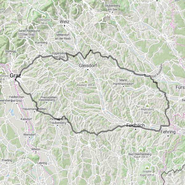 Map miniature of "The Graz Castle Loop" cycling inspiration in Steiermark, Austria. Generated by Tarmacs.app cycling route planner