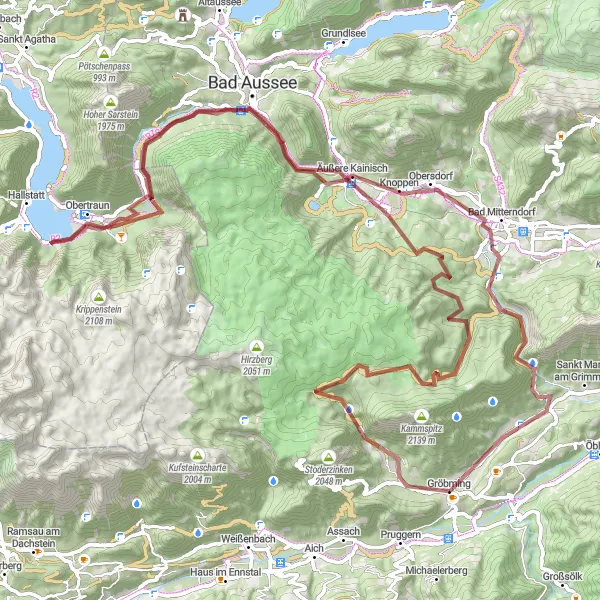 Mapa miniatúra "Challenging gravel loop from Gröbming" cyklistická inšpirácia v Steiermark, Austria. Vygenerované cyklistickým plánovačom trás Tarmacs.app