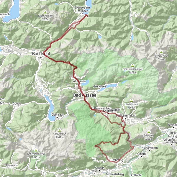 Miniature de la carte de l'inspiration cycliste "Défi gravel à travers les Alpes autrichiennes" dans la Steiermark, Austria. Générée par le planificateur d'itinéraire cycliste Tarmacs.app