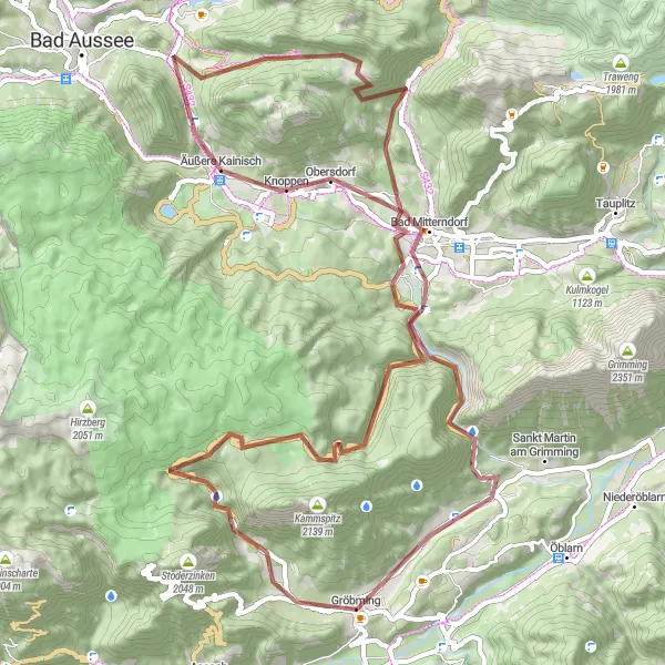 Karttaminiaatyyri "Pyöräilyseikkailu Gröbmingistä Koritzwandiin" pyöräilyinspiraatiosta alueella Steiermark, Austria. Luotu Tarmacs.app pyöräilyreittisuunnittelijalla