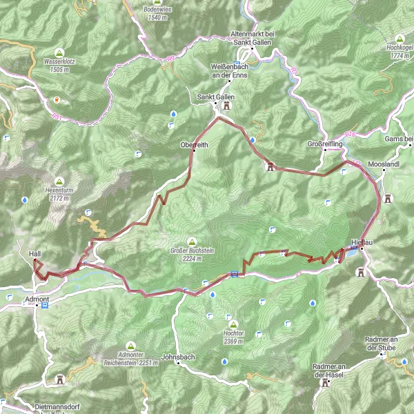 Miniaturní mapa "Kolem Griesbachu a Hieflau" inspirace pro cyklisty v oblasti Steiermark, Austria. Vytvořeno pomocí plánovače tras Tarmacs.app