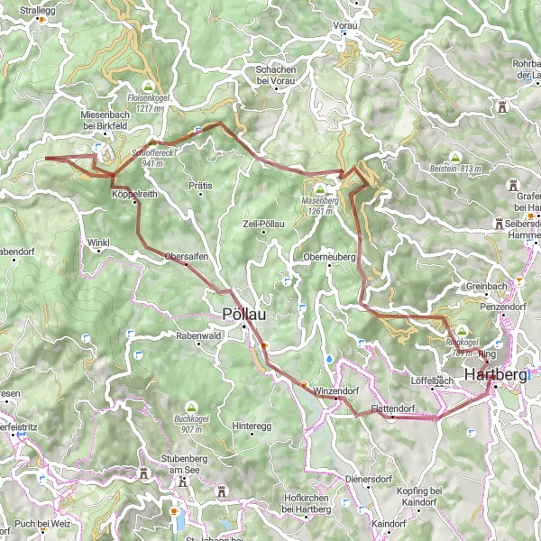 Kartminiatyr av "Grusväg Från Hartberg Till Ossuary" cykelinspiration i Steiermark, Austria. Genererad av Tarmacs.app cykelruttplanerare