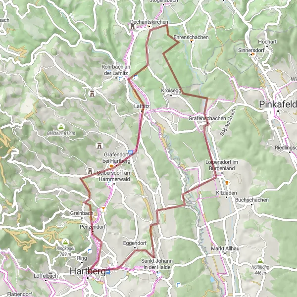 Karttaminiaatyyri "Hartberg - Gmoosblick - Ossuary Cycle Route" pyöräilyinspiraatiosta alueella Steiermark, Austria. Luotu Tarmacs.app pyöräilyreittisuunnittelijalla