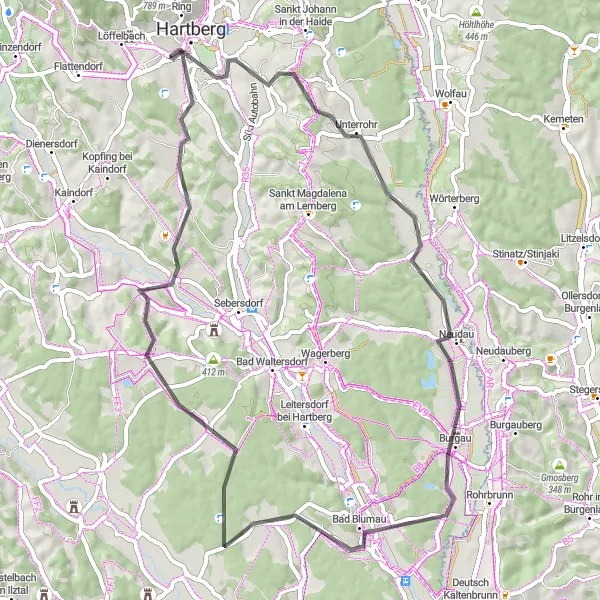 Miniatuurkaart van de fietsinspiratie "Hartberg Panorama Route" in Steiermark, Austria. Gemaakt door de Tarmacs.app fietsrouteplanner