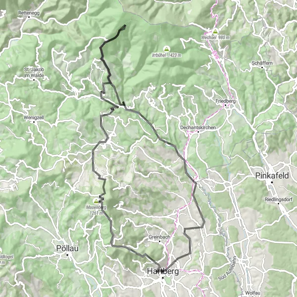 Miniatura mapy "Trasa szosowa przez Vorau i Große Steinwand" - trasy rowerowej w Steiermark, Austria. Wygenerowane przez planer tras rowerowych Tarmacs.app