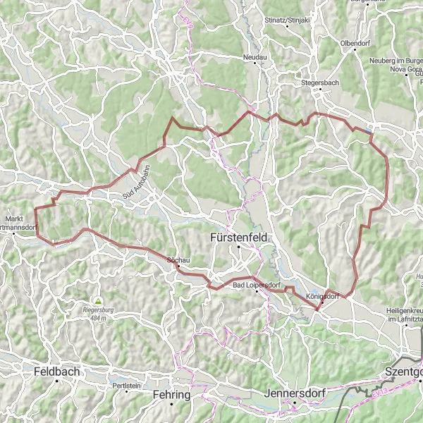 Miniatuurkaart van de fietsinspiratie "Gravelroute van Hartmannsdorf naar Söchau" in Steiermark, Austria. Gemaakt door de Tarmacs.app fietsrouteplanner