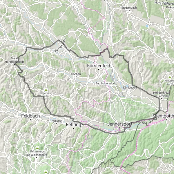 Miniature de la carte de l'inspiration cycliste "Le tour des Collines de Styrie" dans la Steiermark, Austria. Générée par le planificateur d'itinéraire cycliste Tarmacs.app