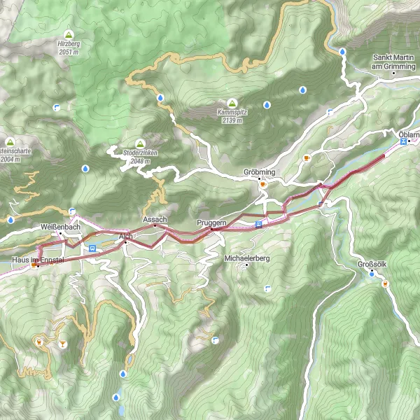 Miniature de la carte de l'inspiration cycliste "Parcours de Gravel Pruggern-Stein an der Enns-Haus im Ennstal" dans la Steiermark, Austria. Générée par le planificateur d'itinéraire cycliste Tarmacs.app