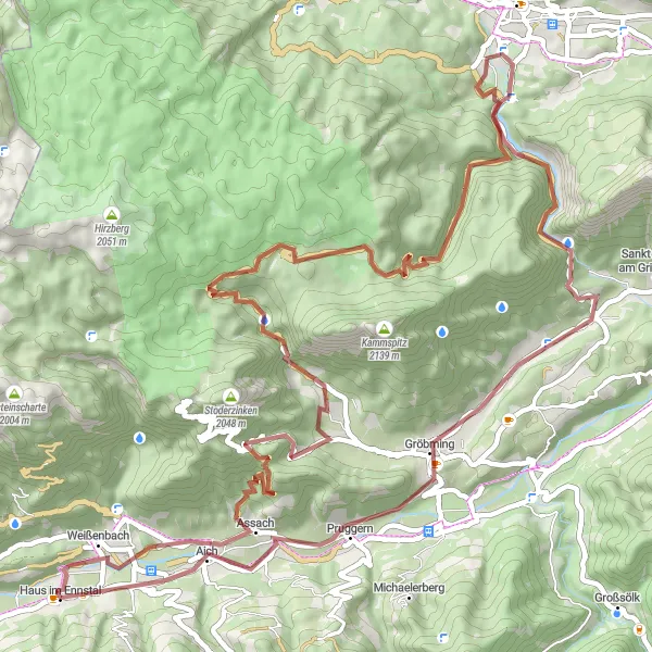 Miniatuurkaart van de fietsinspiratie "Gravelavontuur langs Kulmleiten, Gröbming en Hörndl" in Steiermark, Austria. Gemaakt door de Tarmacs.app fietsrouteplanner