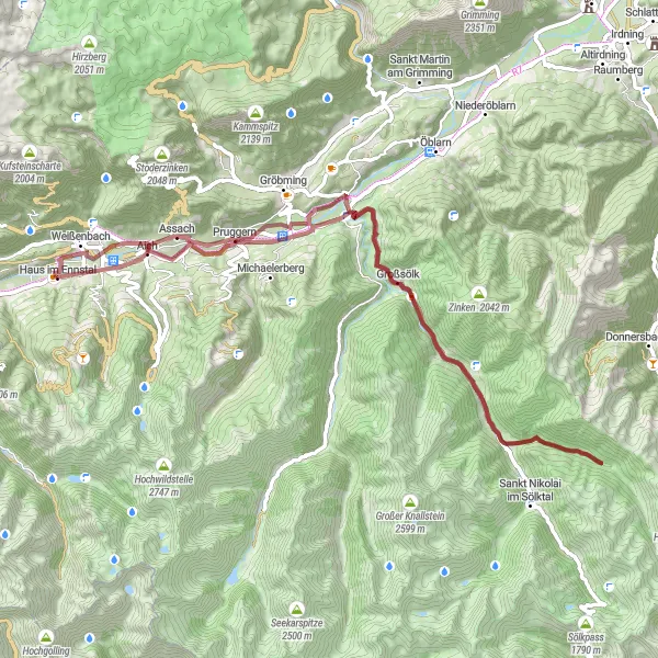 Mapa miniatúra "Okruh cez Gröbming a Ennstal 2" cyklistická inšpirácia v Steiermark, Austria. Vygenerované cyklistickým plánovačom trás Tarmacs.app