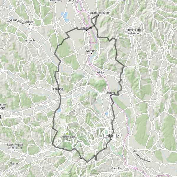 Kartminiatyr av "Cykeltur till Zettling genom Lebring och Preding (89 km)" cykelinspiration i Steiermark, Austria. Genererad av Tarmacs.app cykelruttplanerare