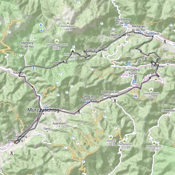 Miniatura della mappa di ispirazione al ciclismo "Giro in Bici su Strada tra Lambach e Ganzstein" nella regione di Steiermark, Austria. Generata da Tarmacs.app, pianificatore di rotte ciclistiche