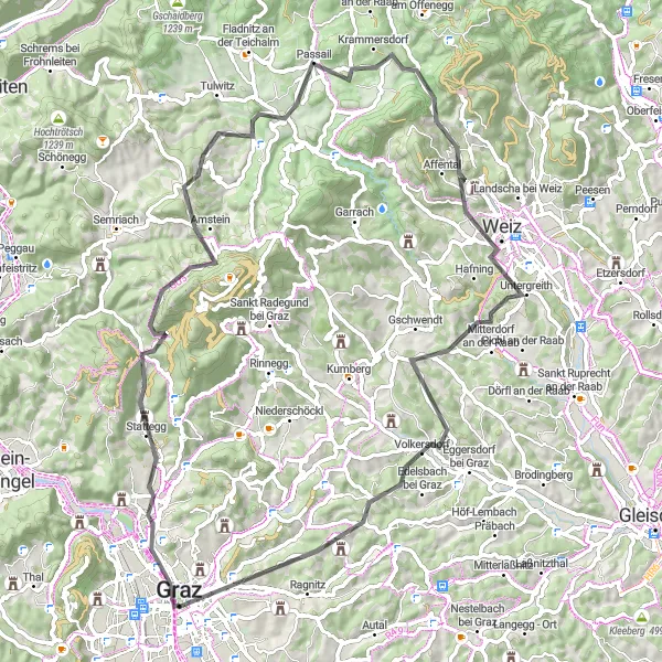 Miniature de la carte de l'inspiration cycliste "L'Aventure des Montagnes de Styrie" dans la Steiermark, Austria. Générée par le planificateur d'itinéraire cycliste Tarmacs.app