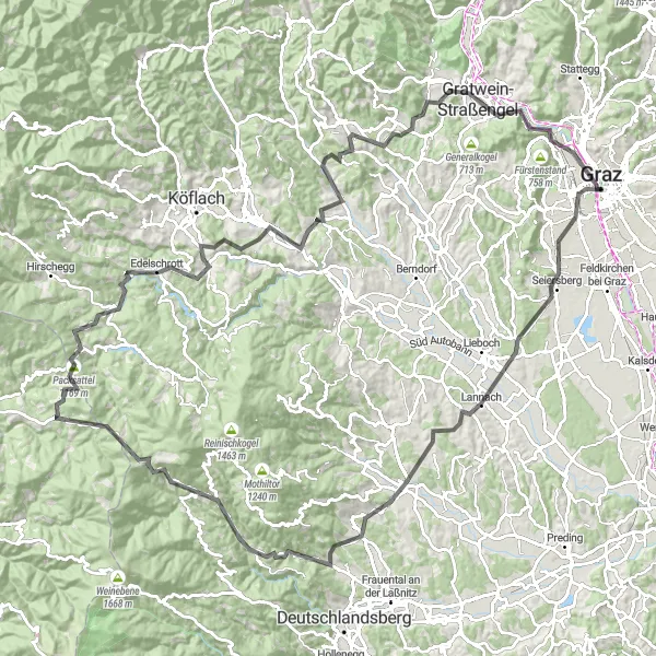 Miniaturní mapa "Cyklistická cesta k Florianibergu a zpět" inspirace pro cyklisty v oblasti Steiermark, Austria. Vytvořeno pomocí plánovače tras Tarmacs.app