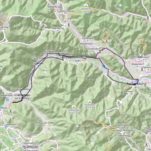 Karten-Miniaturansicht der Radinspiration "Genussvolle Radtour durch die Steiermark" in Steiermark, Austria. Erstellt vom Tarmacs.app-Routenplaner für Radtouren