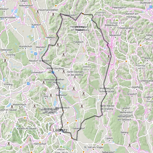 Karten-Miniaturansicht der Radinspiration "Schwarzautal-Entdeckungstour" in Steiermark, Austria. Erstellt vom Tarmacs.app-Routenplaner für Radtouren