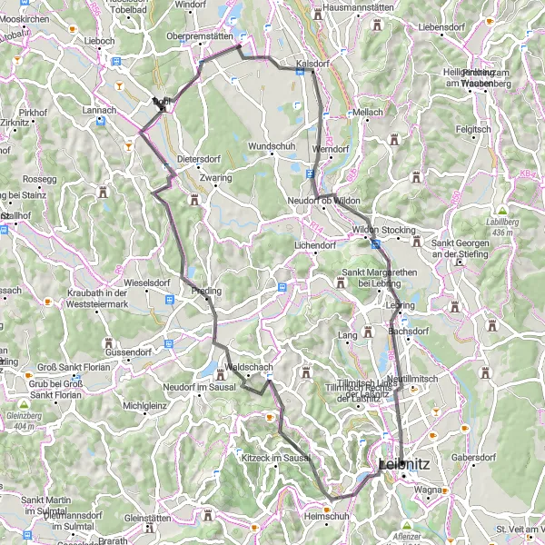 Map miniature of "Fastlkogel and Seilrutsche Ende Ride" cycling inspiration in Steiermark, Austria. Generated by Tarmacs.app cycling route planner