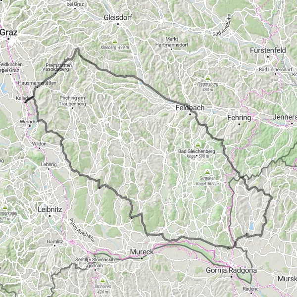 Mapa miniatúra "Veľký okruh cez Wachtriegel a Korovci" cyklistická inšpirácia v Steiermark, Austria. Vygenerované cyklistickým plánovačom trás Tarmacs.app