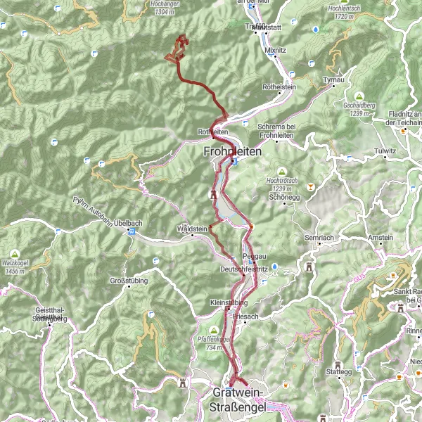 Miniatua del mapa de inspiración ciclista "Ruta alrededor de Kirchenviertel por Deutschfeistritz y Zlattenberg" en Steiermark, Austria. Generado por Tarmacs.app planificador de rutas ciclistas