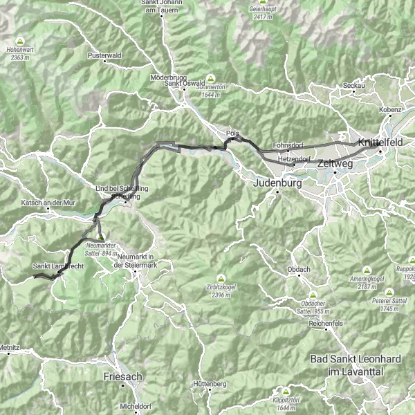 Miniaturekort af cykelinspirationen "Paßhammer og Sankt Lambrecht" i Steiermark, Austria. Genereret af Tarmacs.app cykelruteplanlægger