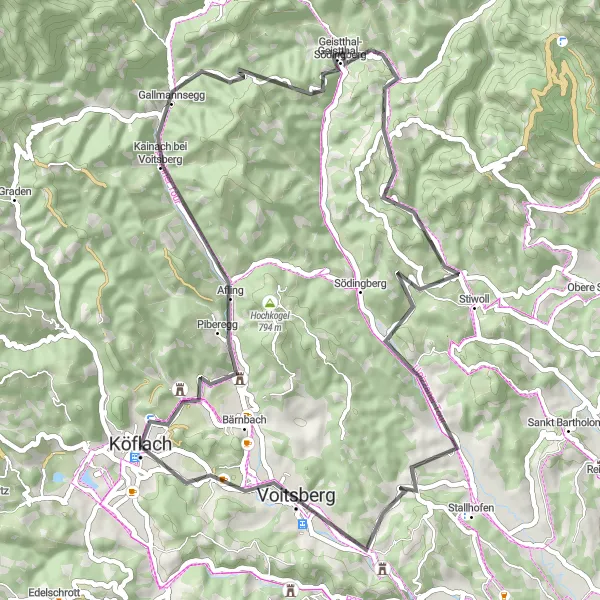 Miniatuurkaart van de fietsinspiratie "Krugkogel en Römaskogel Route" in Steiermark, Austria. Gemaakt door de Tarmacs.app fietsrouteplanner