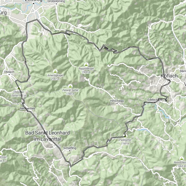 Miniaturní mapa "Výzva do Rakouských Alp na kole" inspirace pro cyklisty v oblasti Steiermark, Austria. Vytvořeno pomocí plánovače tras Tarmacs.app