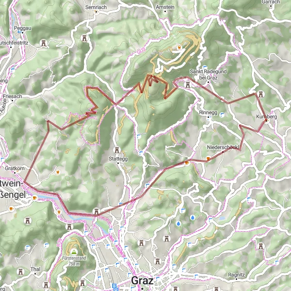 Map miniature of "Kumberg Gravel Adventure" cycling inspiration in Steiermark, Austria. Generated by Tarmacs.app cycling route planner