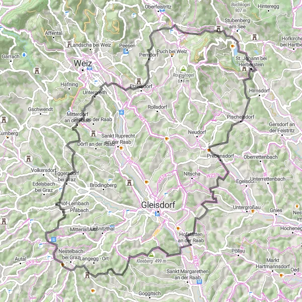 Miniatua del mapa de inspiración ciclista "Ruta de Ciclismo Laßnitzhöhe-Hofstätten" en Steiermark, Austria. Generado por Tarmacs.app planificador de rutas ciclistas