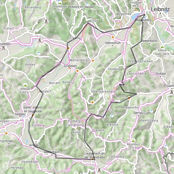 Mapa miniatúra "Cestná cyklotrasa okolo zámku Seggau" cyklistická inšpirácia v Steiermark, Austria. Vygenerované cyklistickým plánovačom trás Tarmacs.app