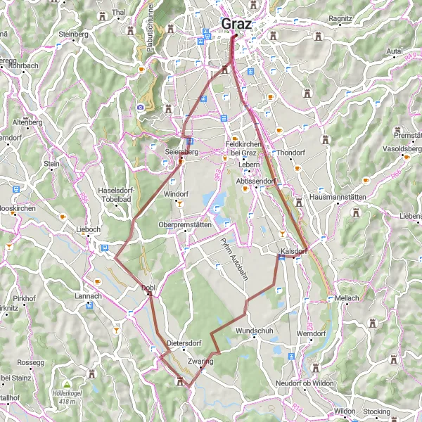 Map miniature of "Ride through Innere Stadt and Schlossberg" cycling inspiration in Steiermark, Austria. Generated by Tarmacs.app cycling route planner