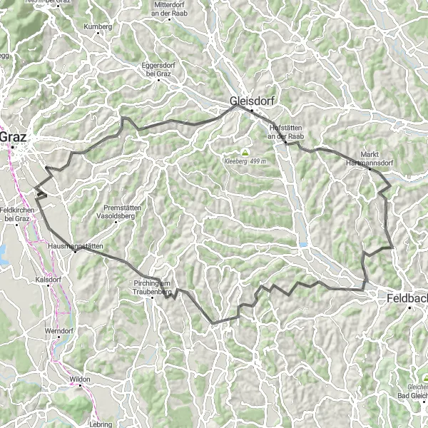 Miniature de la carte de l'inspiration cycliste "Escapade en Campagne Styrienne" dans la Steiermark, Austria. Générée par le planificateur d'itinéraire cycliste Tarmacs.app