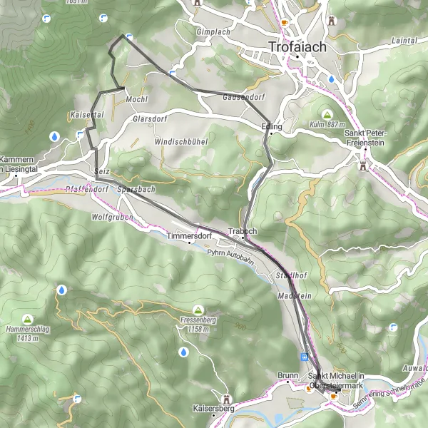 Miniatuurkaart van de fietsinspiratie "Rondje Reitererkogel - Hessenberg - Traboch - Aichberg" in Steiermark, Austria. Gemaakt door de Tarmacs.app fietsrouteplanner