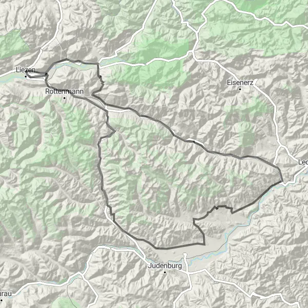 Karttaminiaatyyri "Liezen - Hohentauern Exploration" pyöräilyinspiraatiosta alueella Steiermark, Austria. Luotu Tarmacs.app pyöräilyreittisuunnittelijalla