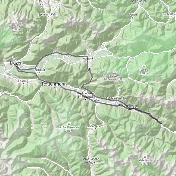 Miniatura mapy "Trasa Ardning-Trieben-Selzthal" - trasy rowerowej w Steiermark, Austria. Wygenerowane przez planer tras rowerowych Tarmacs.app