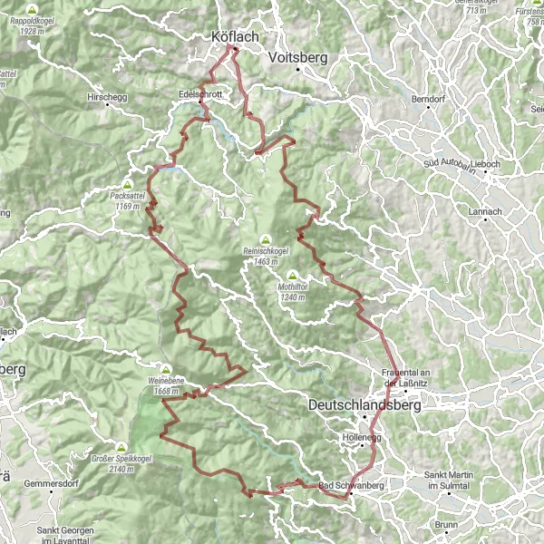 Map miniature of "Ultimate Gravel Challenge" cycling inspiration in Steiermark, Austria. Generated by Tarmacs.app cycling route planner