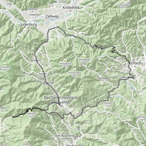 Zemljevid v pomanjšavi "Kolesarska pot do Maria Lankowitz" kolesarske inspiracije v Steiermark, Austria. Generirano z načrtovalcem kolesarskih poti Tarmacs.app