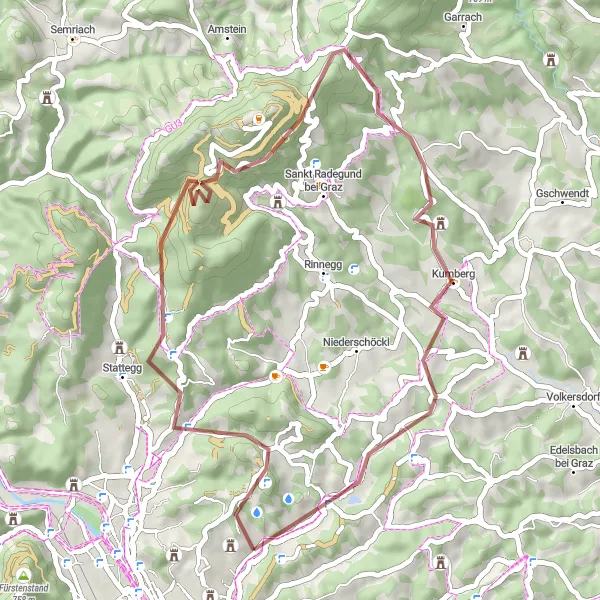 Miniatura della mappa di ispirazione al ciclismo "Tour in bicicletta su sterrato da Mariatrost" nella regione di Steiermark, Austria. Generata da Tarmacs.app, pianificatore di rotte ciclistiche