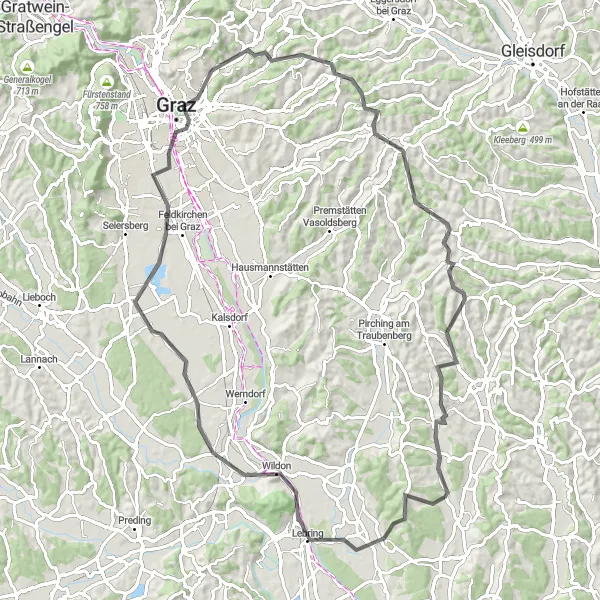 Mapa miniatúra "Trasa okolo Mariatrostu" cyklistická inšpirácia v Steiermark, Austria. Vygenerované cyklistickým plánovačom trás Tarmacs.app