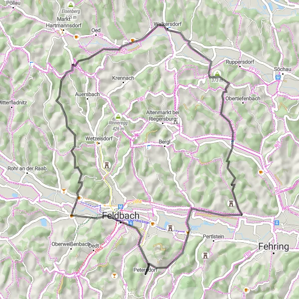 Map miniature of "Rural Delights of Styria" cycling inspiration in Steiermark, Austria. Generated by Tarmacs.app cycling route planner