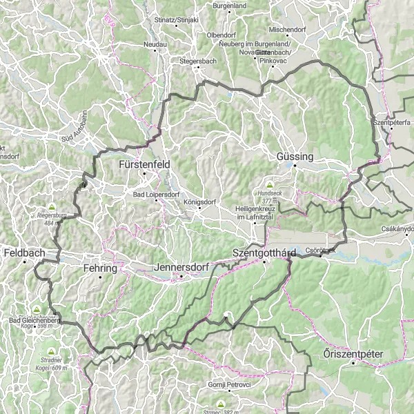 Map miniature of "Burgenland and Hungarian Frontier" cycling inspiration in Steiermark, Austria. Generated by Tarmacs.app cycling route planner