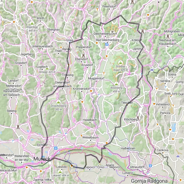 Kartminiatyr av "Äventyrlig landsvägscykling till Drobtinci" cykelinspiration i Steiermark, Austria. Genererad av Tarmacs.app cykelruttplanerare