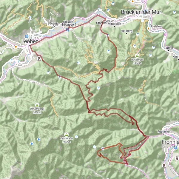 Miniatuurkaart van de fietsinspiratie "Gravelroute van Niklasdorf naar Fuchskogel" in Steiermark, Austria. Gemaakt door de Tarmacs.app fietsrouteplanner