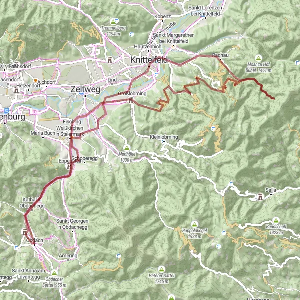 Kartminiatyr av "Grusvägscykling runt Obdach" cykelinspiration i Steiermark, Austria. Genererad av Tarmacs.app cykelruttplanerare