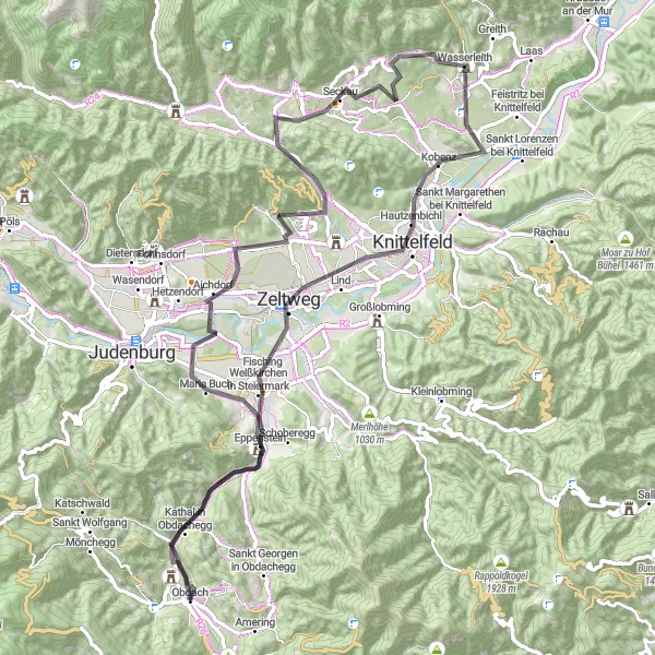 Miniaturní mapa "Trasa přes Kobenz a Jahnstein" inspirace pro cyklisty v oblasti Steiermark, Austria. Vytvořeno pomocí plánovače tras Tarmacs.app