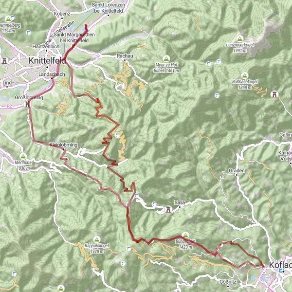 Karten-Miniaturansicht der Radinspiration "Durch die Hügel zum Gaberl" in Steiermark, Austria. Erstellt vom Tarmacs.app-Routenplaner für Radtouren