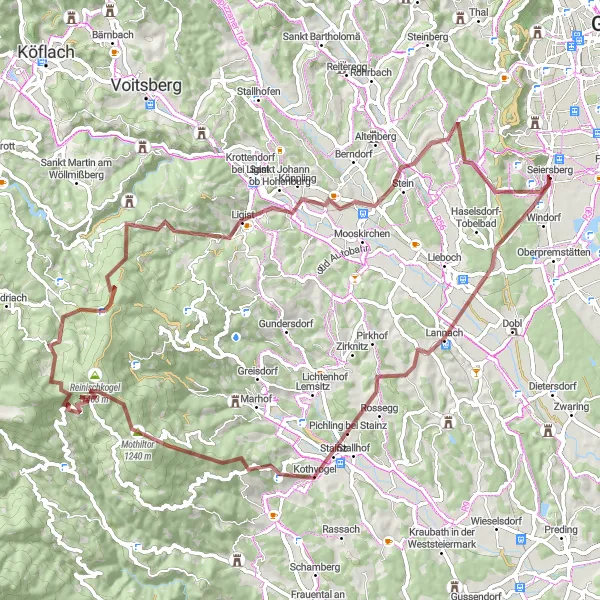 Miniatura mapy "Wyzwanie górskie na szlaku rowerowym żwirowym" - trasy rowerowej w Steiermark, Austria. Wygenerowane przez planer tras rowerowych Tarmacs.app