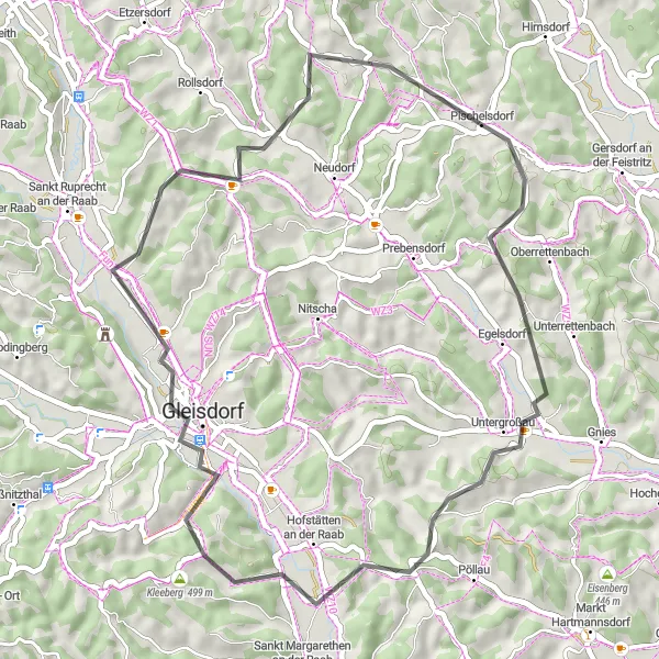 Kartminiatyr av "Rundtur till Kaiserberg och Gleisdorf" cykelinspiration i Steiermark, Austria. Genererad av Tarmacs.app cykelruttplanerare