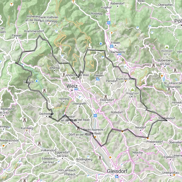Miniaturekort af cykelinspirationen "Opdag det bjergrige terræn" i Steiermark, Austria. Genereret af Tarmacs.app cykelruteplanlægger