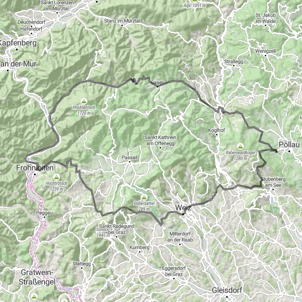 Karttaminiaatyyri "Burg Neuhaus - Sankt Erhard - Kierros" pyöräilyinspiraatiosta alueella Steiermark, Austria. Luotu Tarmacs.app pyöräilyreittisuunnittelijalla