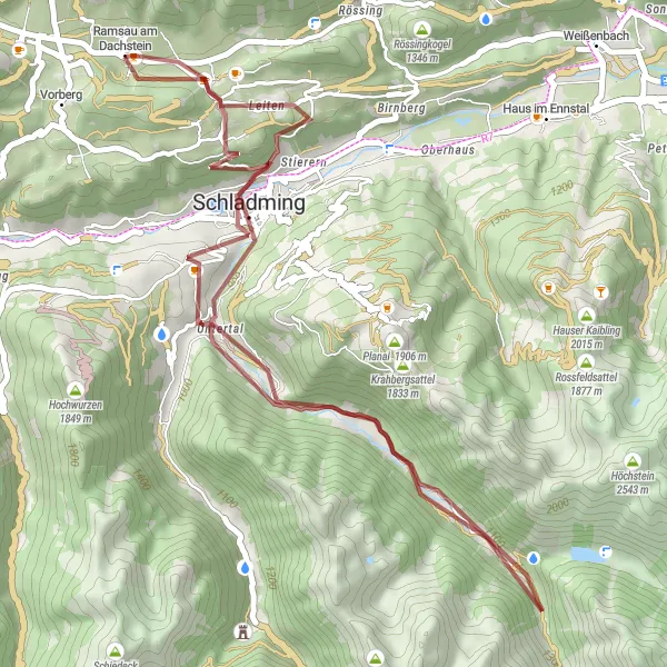 Miniatuurkaart van de fietsinspiratie "Avontuurlijke gravelroute door de bergen" in Steiermark, Austria. Gemaakt door de Tarmacs.app fietsrouteplanner